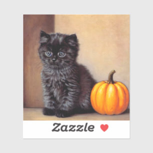 Vintage Halloween Black Kitten Illustration