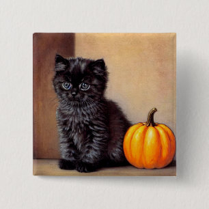 Vintage Halloween Black Kitten Illustration 15 Cm Square Badge