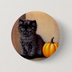 Vintage Halloween Black Kitten Illustration 6 Cm Round Badge