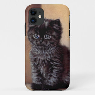 Vintage Halloween Black Kitten Illustration iPhone 11 Case