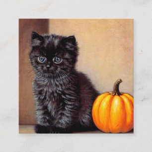 Vintage Halloween Black Kitten Illustration Enclosure Card