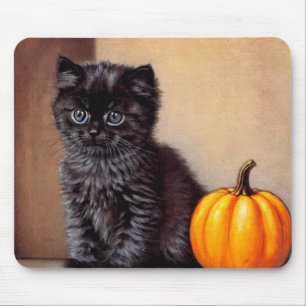 Vintage Halloween Black Kitten Illustration Mouse Mat