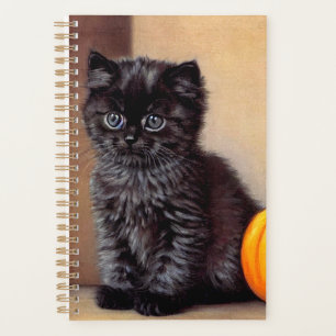 Vintage Halloween Black Kitten Illustration Planner