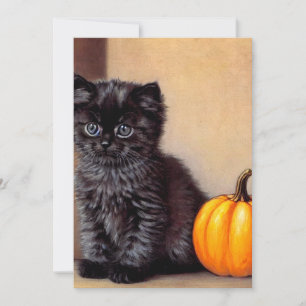 Vintage Halloween Black Kitten Illustration Save The Date