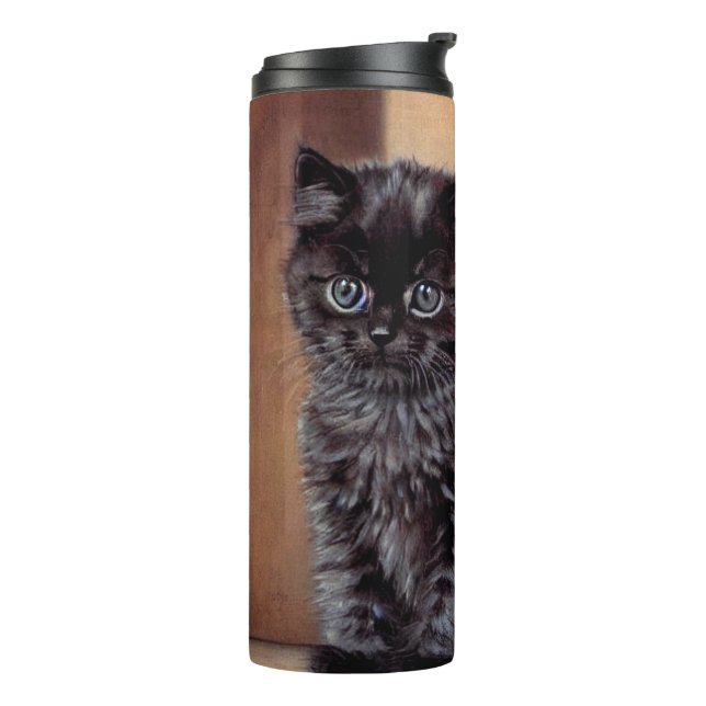 Vintage Halloween Black Kitten Illustration Thermal Tumbler (Rotated Left)