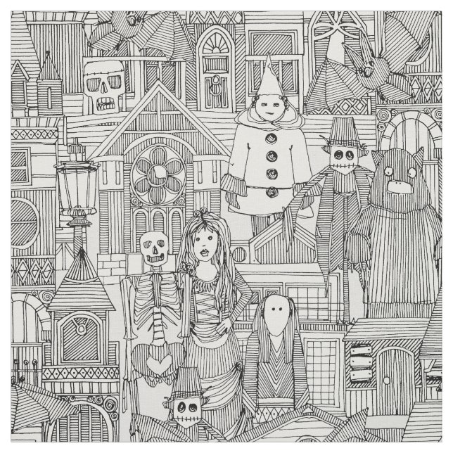 vintage halloween black white fabric (Swatch)