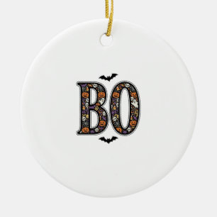 Vintage Halloween Boo Doodle Vector Design_1 Ceramic Tree Decoration