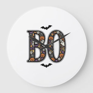 Vintage Halloween Boo Doodle Vector Design_1 Large Clock