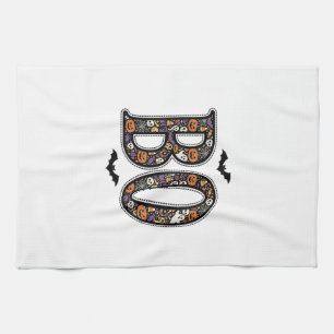 Vintage Halloween Boo Doodle Vector Design_1 Tea Towel