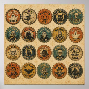 Vintage Halloween Bottle Cap Designs Poster