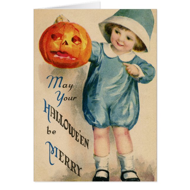 Vintage Halloween Boy With Pumpkin (Front)
