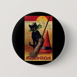 Vintage Halloween by Ellen Clapsaddle, Black Cat 6 Cm Round Badge