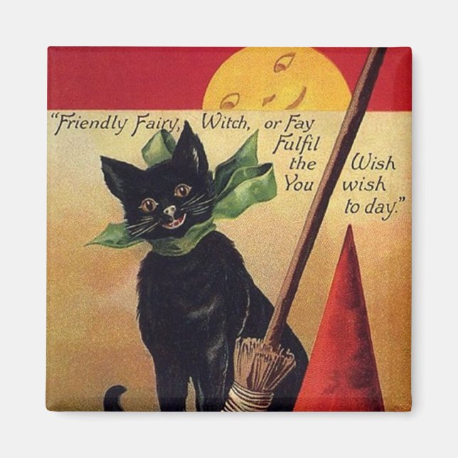 Vintage Halloween by Ellen Clapsaddle, Black Cat Magnet (Front)