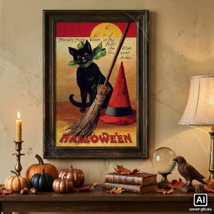 Vintage Halloween by Ellen Clapsaddle, Black Cat Poster