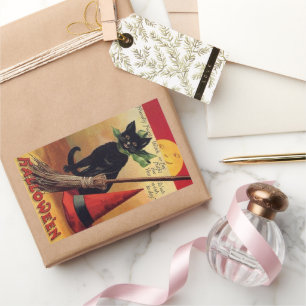 Vintage Halloween by Ellen Clapsaddle, Black Cat Rectangular Sticker