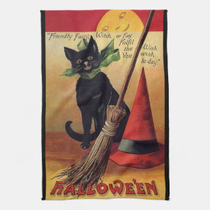 Vintage Halloween by Ellen Clapsaddle, Black Cat Tea Towel
