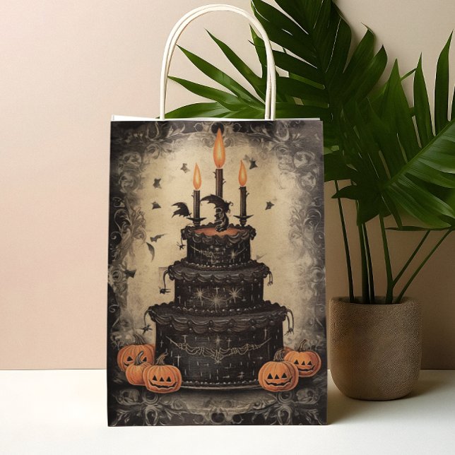 Vintage Halloween Cake Birthday  Medium Gift Bag (Creator Uploaded)