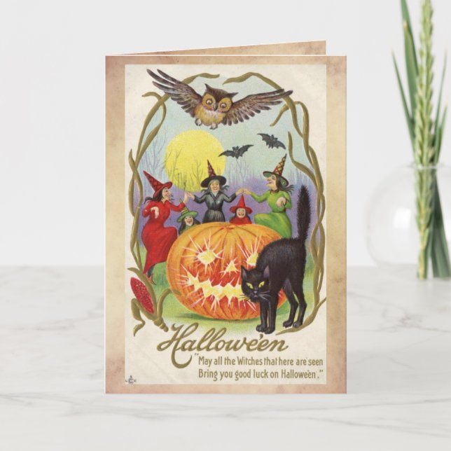 Vintage Halloween Card, Circle of Witches Card (Front)