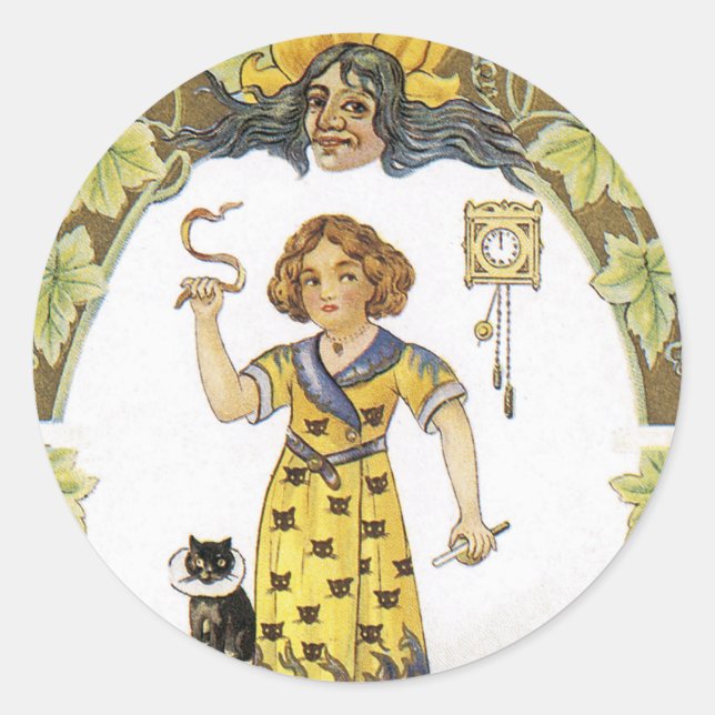 Vintage Halloween Card Classic Round Sticker (Front)