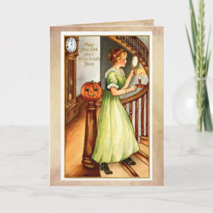 Vintage Halloween Card, Elegant Lady with Mirror Card