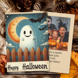 Vintage Halloween Card with Ghost with Photo