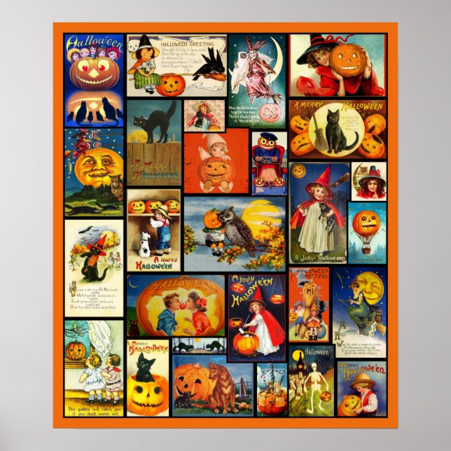 Vintage Halloween Cards Collage Poster (Front)