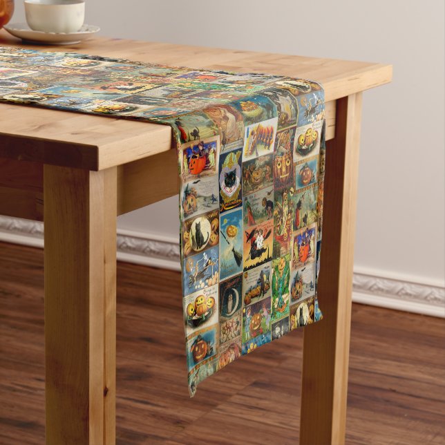 Vintage Halloween Cards Collage Short Table Runner (In Situ)