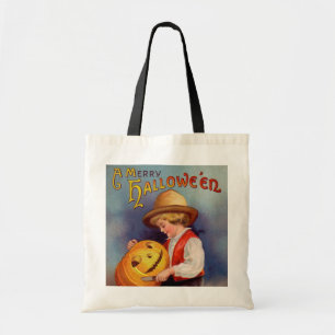 vintage Halloween carving boy trick treat Tote Bag