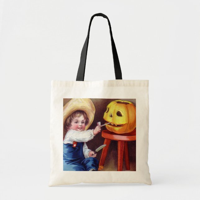 vintage Halloween carving boy trick treat Tote Bag (Front)