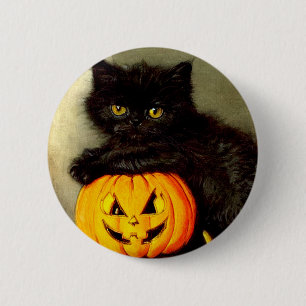Vintage Halloween Cat and Jack-o’-lantern 6 Cm Round Badge