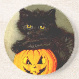 Vintage Halloween Cat and Jack-o’-lantern Coaster