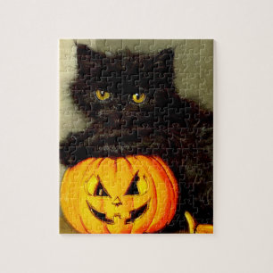 Vintage Halloween Cat and Jack-o’-lantern Jigsaw Puzzle