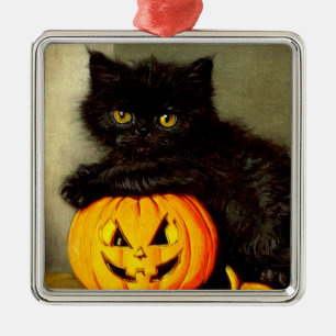 Vintage Halloween Cat and Jack-o’-lantern Metal Tree Decoration