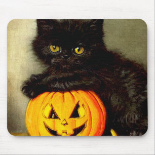 Vintage Halloween Cat and Jack-o’-lantern Mouse Mat