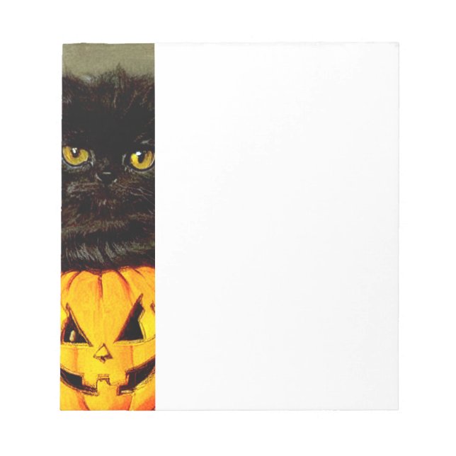 Vintage Halloween Cat and Jack-o’-lantern Notepad (Front)