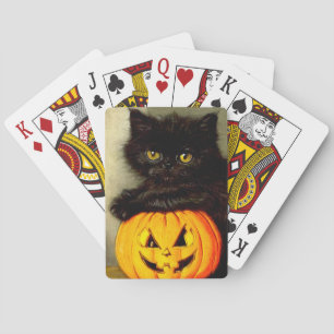 Vintage Halloween Cat and Jack-o’-lantern Playing Cards