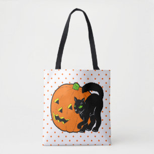 Vintage Halloween Cat and Jack O' Lantern Tote Bag
