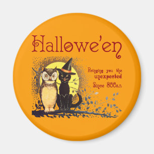 Vintage Halloween Cat and Owl Magnet