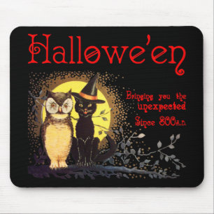 Vintage Halloween Cat and Owl Mousepad