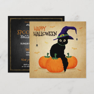 Vintage Halloween Cat and Pumpkins   Invitation