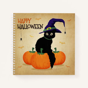 Vintage Halloween Cat and Pumpkins   Notebook