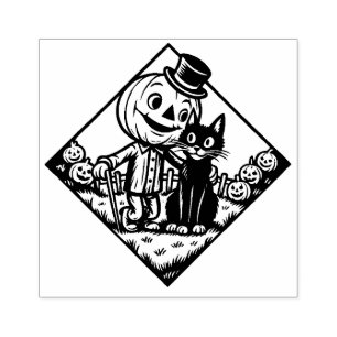 Vintage Halloween Cat and Scarecrow Rubber Stamp