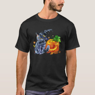Vintage Halloween Cat Costume Witch Hat Pumpkin au T-Shirt