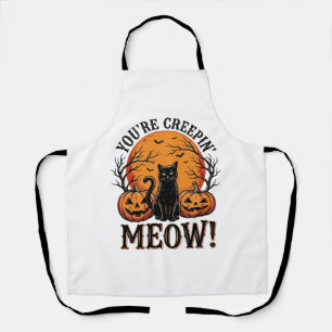 Vintage Halloween Cat Creepin Meow Engraving_1 Apron