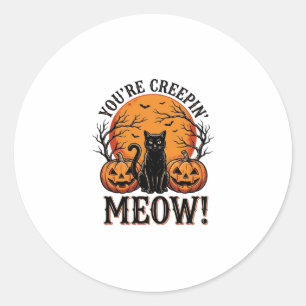 Vintage Halloween Cat Creepin Meow Engraving_1 Classic Round Sticker