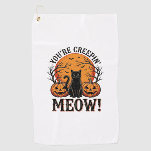 Vintage Halloween Cat Creepin Meow Engraving_1 Golf Towel