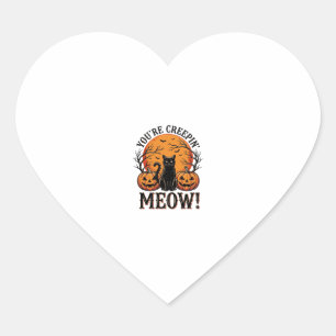 Vintage Halloween Cat Creepin Meow Engraving_1 Heart Sticker