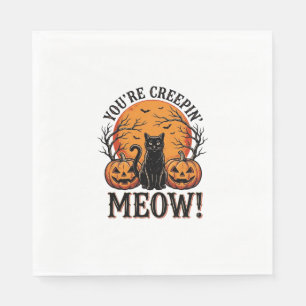 Vintage Halloween Cat Creepin Meow Engraving_1 Napkin