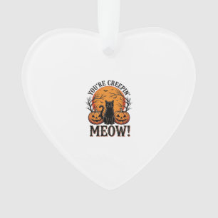 Vintage Halloween Cat Creepin Meow Engraving_1 Ornament