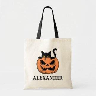 Vintage Halloween Cat Custom Trick or Treat Tote Bag